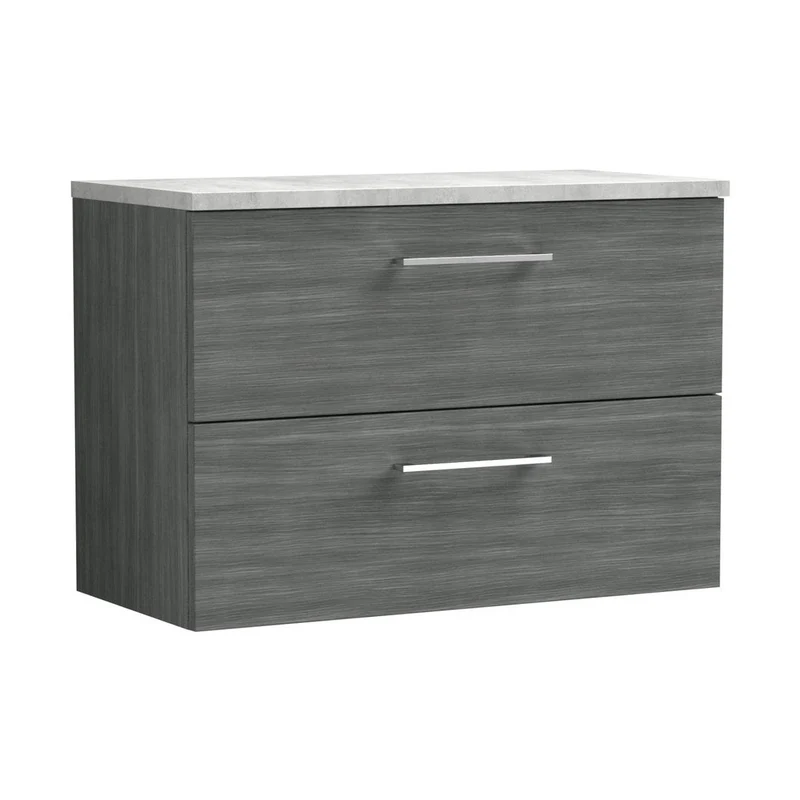 Nuie Arno 800mm Wall Hung 2 Drawer Vanity & Laminate Top Contemporary Anthracite Woodgrain MFC Textured Woodgrain 561x805x390mm - ARN526LBG