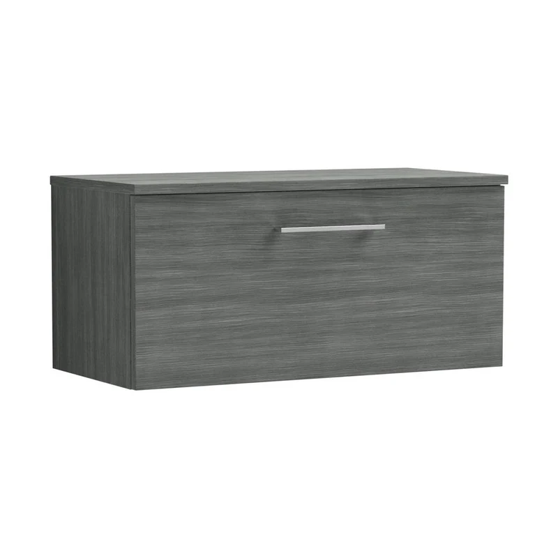 Nuie Arno 800mm Wall Hung 1 Drawer Vanity & Worktop Contemporary Anthracite Woodgrain MFC Textured Woodgrain 377x805x390mm