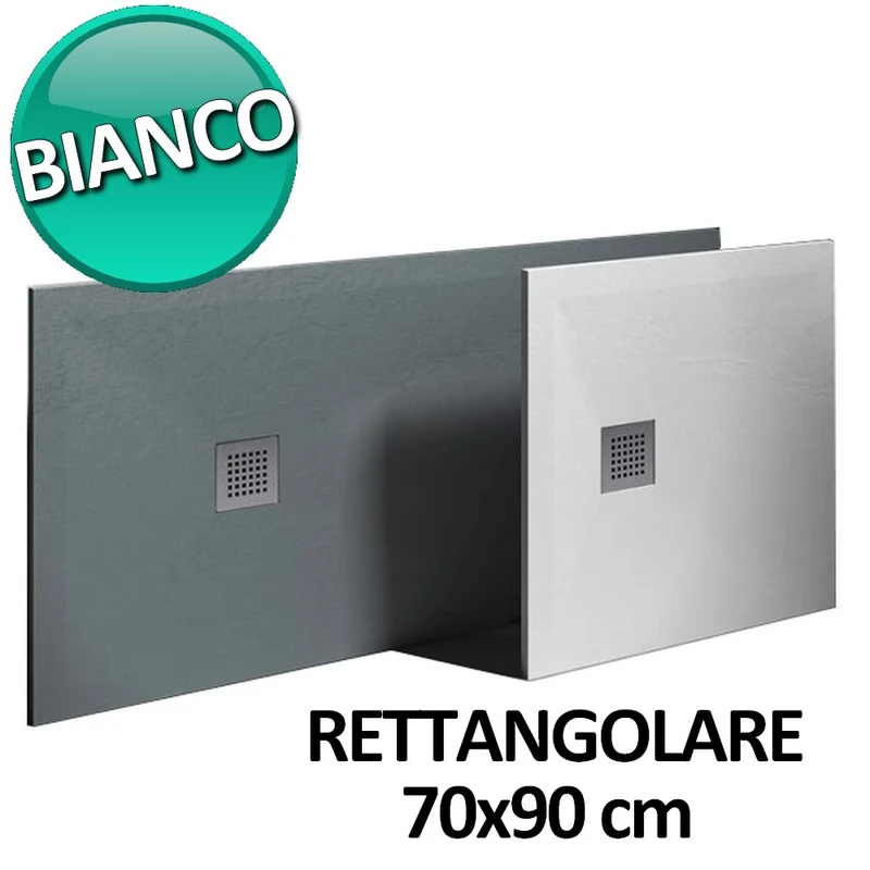 Receveur de douche 70x90 cm en résine et gelcoat effet pierre - Couleur Blanc