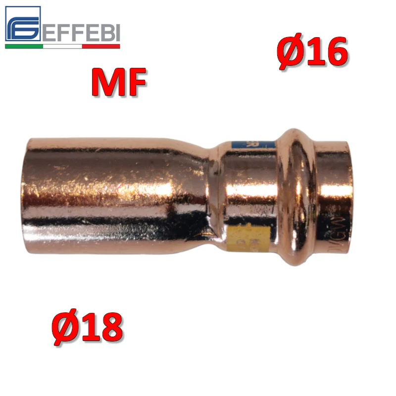 Raccord droit réduit MF réduction Ø 18 x 16 mm - UNICO cuivre à sertir pour eau et gaz