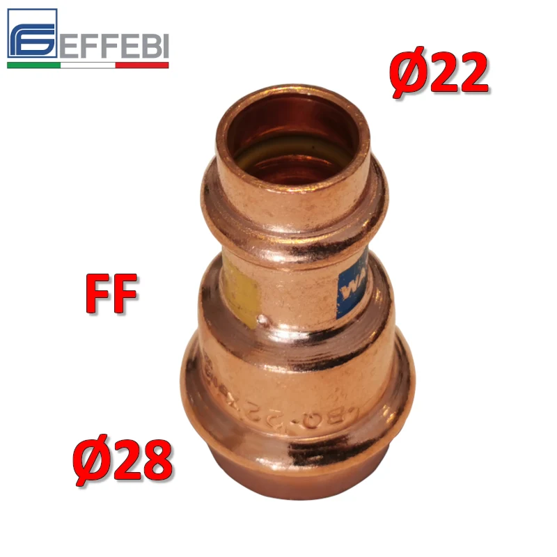 Raccord droit réduit avec manchon FF Ø 22 x 28 mm - Raccord en cuivre à sertir UNICO pour eau et gaz