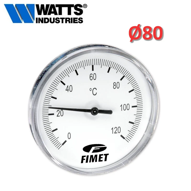 WATTS - Thermomètre bimétallique 0°C - 120°C avec connexion arrière Ø 80, tige de 50 mm