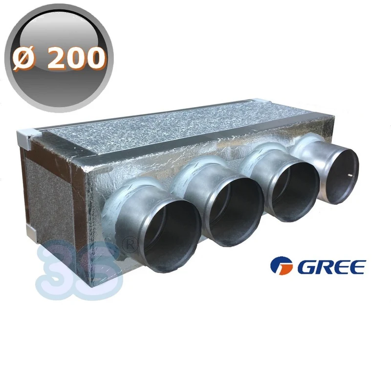 Plénum de distribution pour machines en PAL, 4 sorties Ø 200, pour systèmes gainés GREE by ARGO