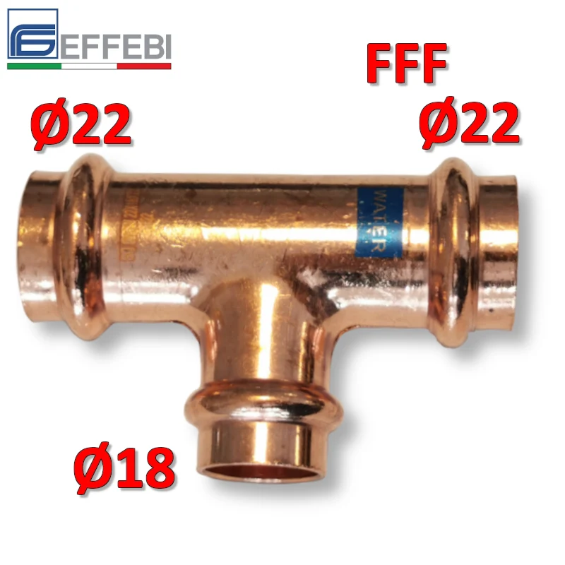 Raccord en T réduit FFF Ø 22x18x22 mm - UNICO cuivre à sertir pour eau et gaz