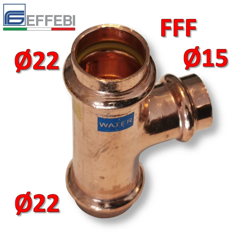 Raccord en T réduit FFF Ø 22x15x22 mm - UNICO cuivre à sertir pour eau et gaz