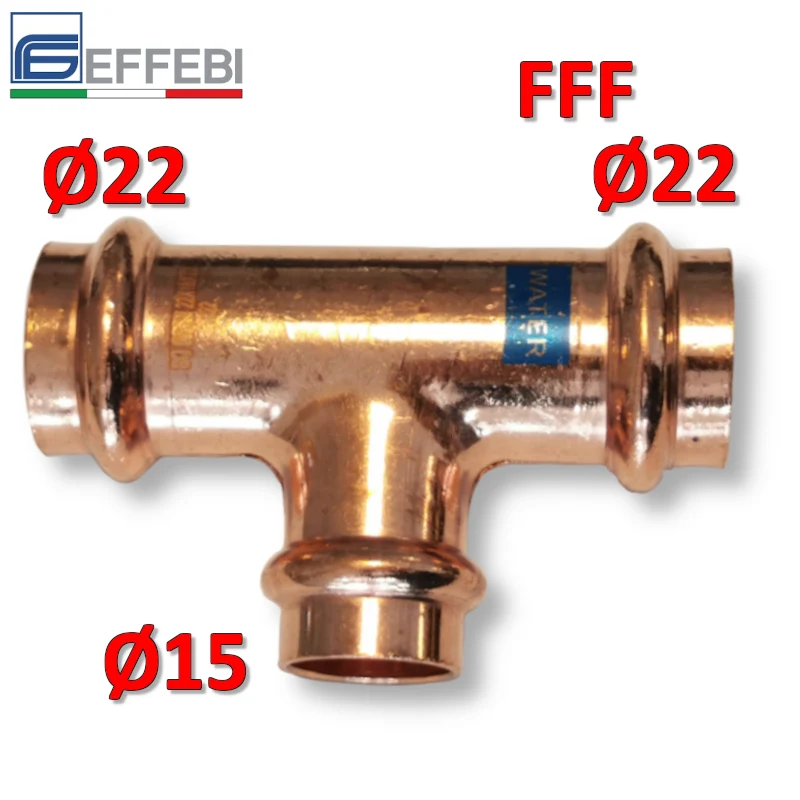 Raccord en T réduit FFF Ø 22x15x22 mm - UNICO cuivre à sertir pour eau et gaz