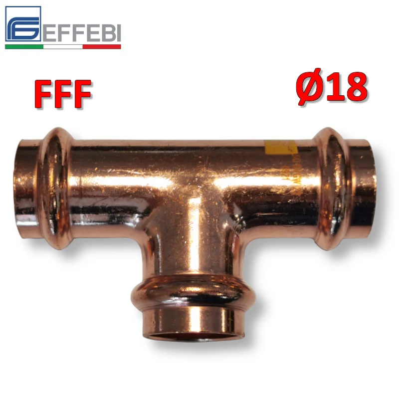 Raccord en T FFF Ø 18x18x18 mm - UNIQUE raccord en cuivre à pression pour eau et gaz