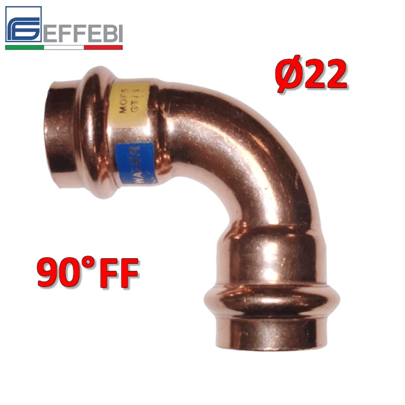 Coude à 90° FF Ø 22 mm - UNICO en cuivre à emboîtement pour eau et gaz