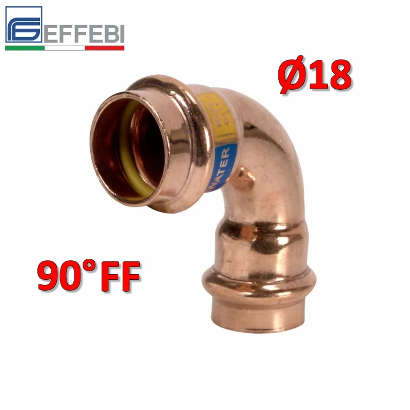 Coude à 90° FF Ø 18 mm - UNICO en cuivre à emboîtement pour eau et gaz