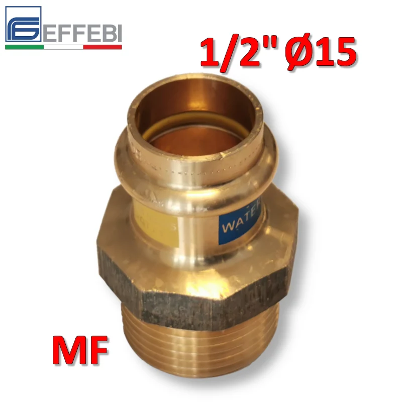 Raccord droit en bronze mâle 1/2'' x Ø 15 mm - Raccord en cuivre à pression UNIQUE pour eau et gaz