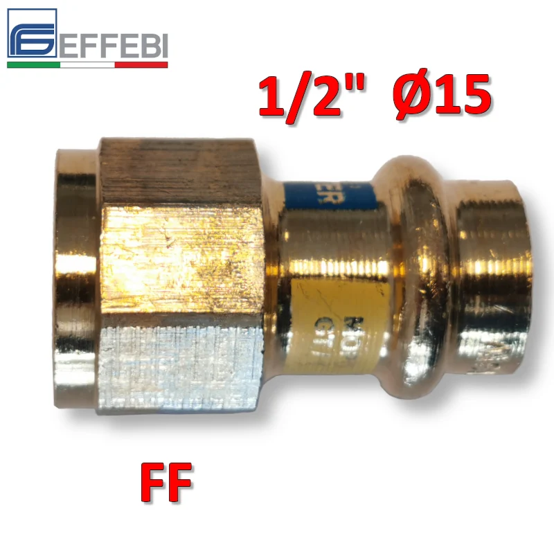 Raccord droit en bronze femelle 1/2'' x Ø 15 mm - Raccord en cuivre à pression UNIQUE pour eau et gaz