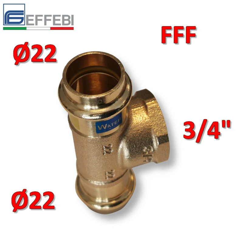 Raccord en T en bronze Ø 22 x F 3/4'' x 22 mm - UNIQUE raccord en cuivre à pression pour eau et gaz