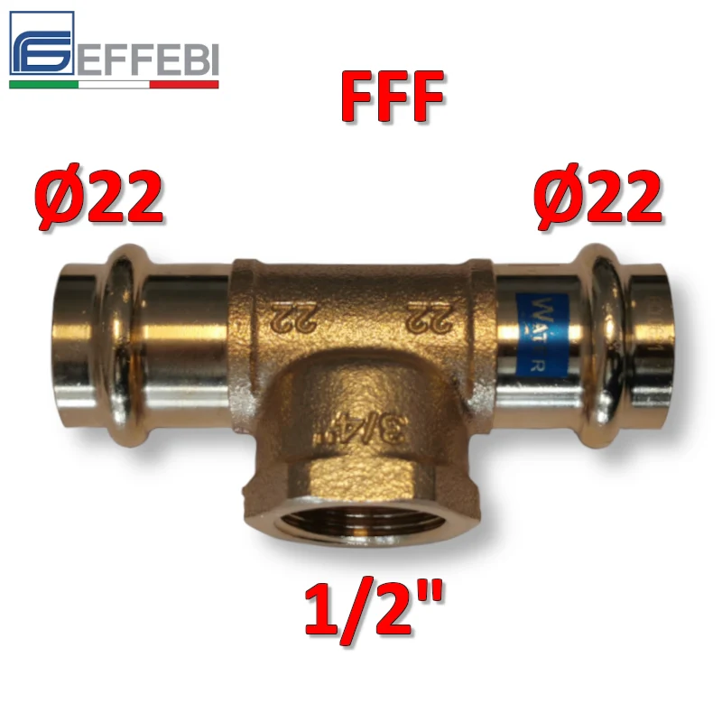 Raccord à sertir cuivre-bronze Ø22 - 1/2'' - 22 mm FF TEE - T