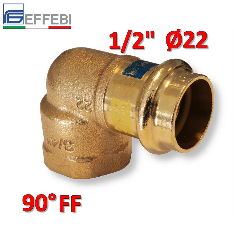 Coude à 90° en bronze F 1/2'' x Ø 22 mm - UNIQUE raccord à pression en cuivre pour eau et gaz