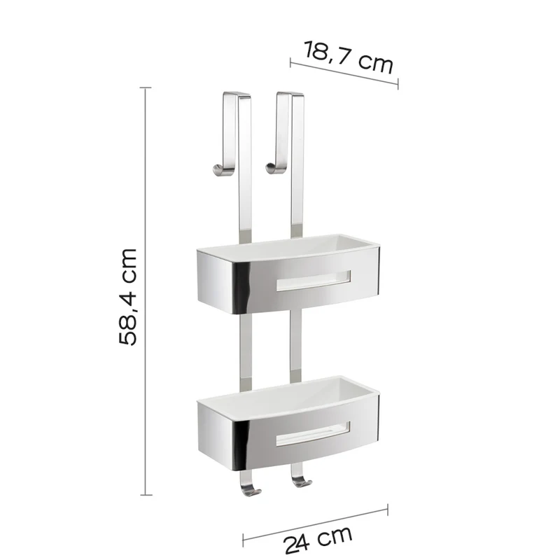 Étagère murale de rangement pour douche - Rectangulaire blanche brillante à 2 étagères - Poseidon 771923 GEDY