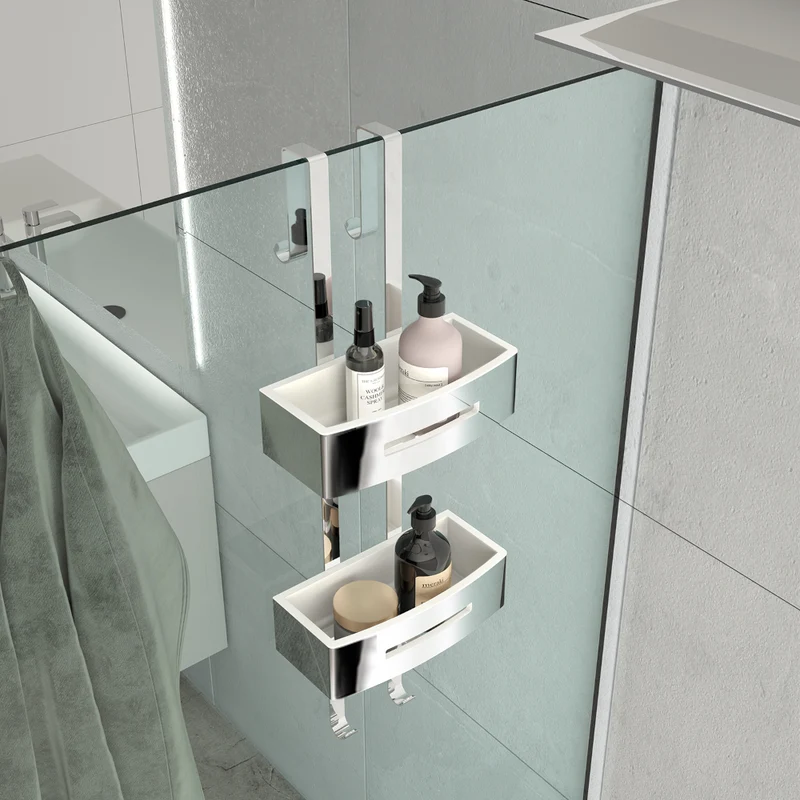 Étagère murale de rangement pour douche - Rectangulaire blanche brillante à 2 étagères - Poseidon 771923 GEDY