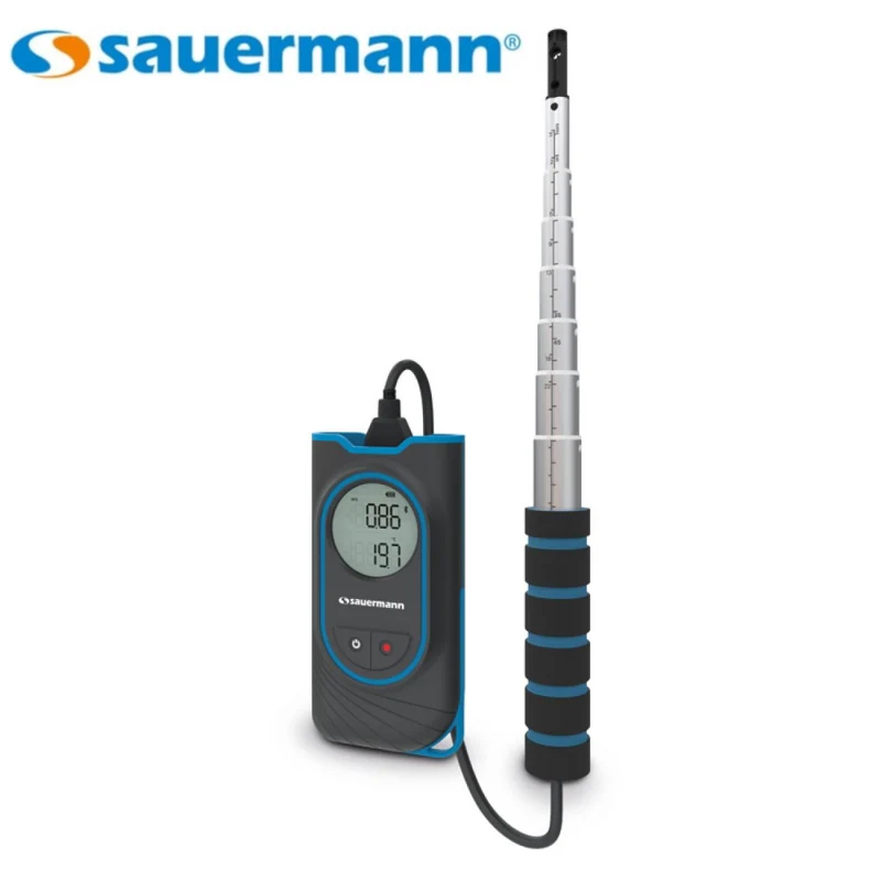 SAUERMANN SIVH3 - Thermomètre anémomètre à fil chaud sans fil avec sonde télescopique de 80 cm - Température -10 à +60 °C
