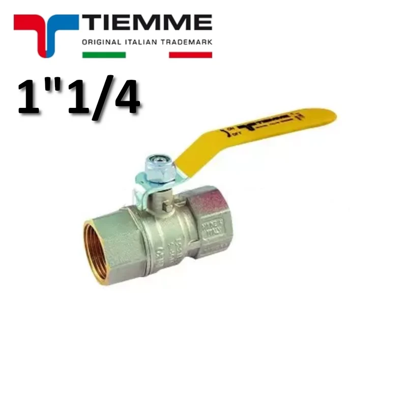Vanne à bille TORNADO pour gaz, femelle - femelle 1''1/4 ISO7 avec levier plat en acier revêtu de plastique jaune - TIEMME 2380G07