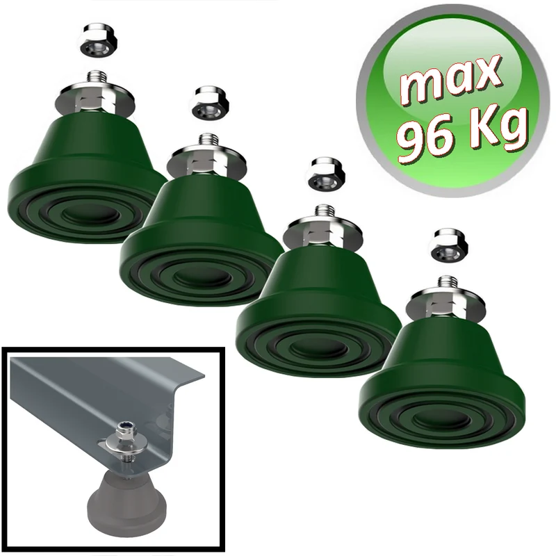 Ensemble de 4 supports de sol anti-vibrations en Megol, capacité de charge 96 kg - couleur verte