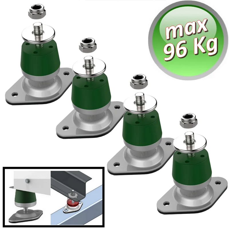 Ensemble de 4 supports anti-vibrations Megol avec base en H réglable, capacité 96 kg
