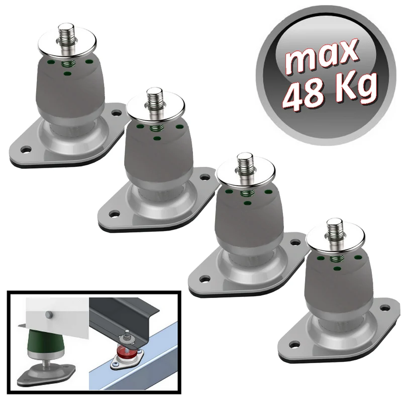 Ensemble de 4 supports anti-vibrations Megol avec base en H réglable, capacité 48 kg