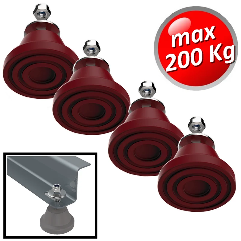 Ensemble de 4 supports de sol anti-vibrations en Megol, capacité de charge maximale 200 kg