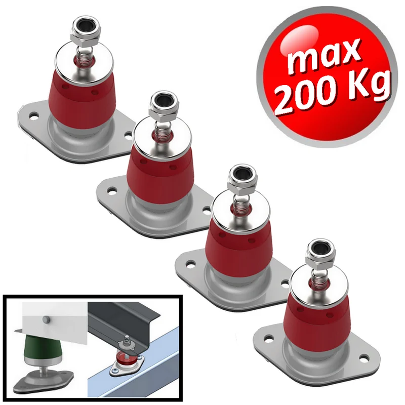 Ensemble de 4 supports anti-vibrations Megol avec base en H réglable, capacité 200 kg