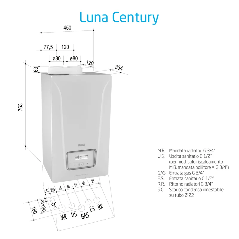 Chaudière à condensation murale BAXI LUNA CENTURY 30 IT 24 kW