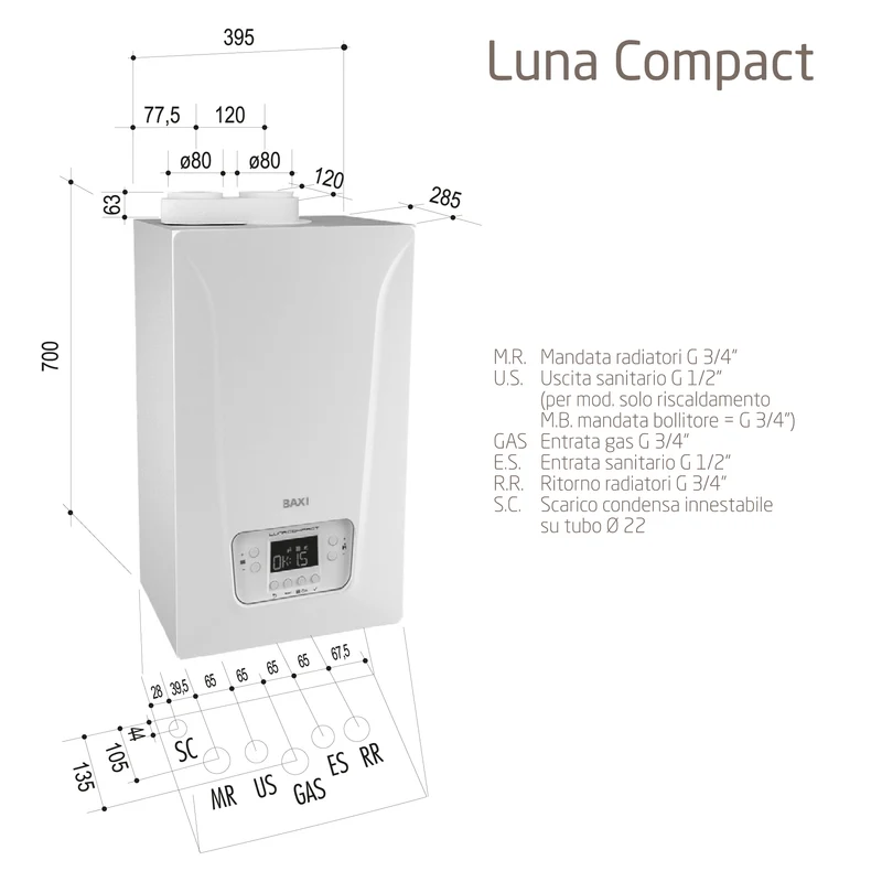 BAXI LUNA COMPACT 1.24 IT Chaudière à condensation pour chauffage uniquement
