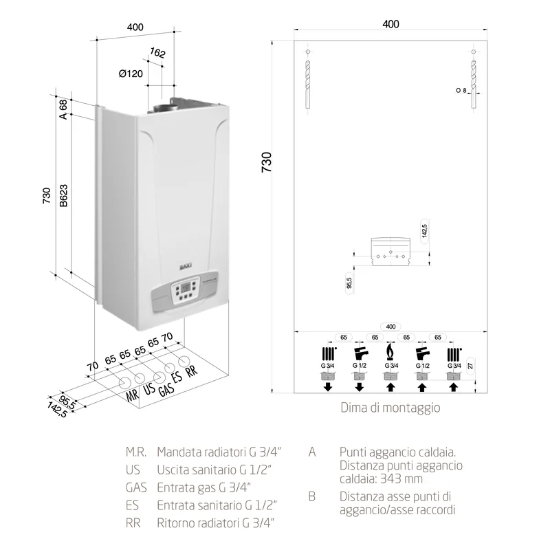 Chaudière murale à chambre ouverte BAXI ECO5 BLUE 24, 24 kW