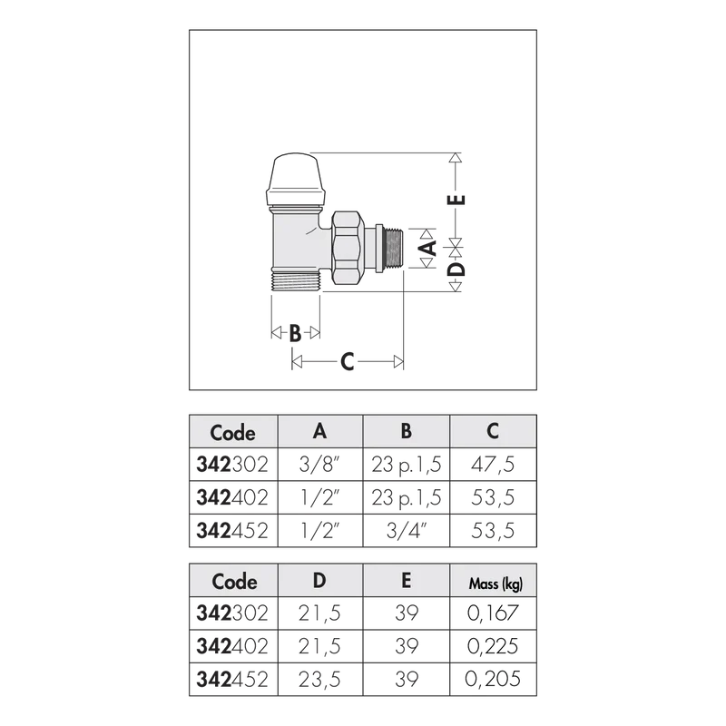 Vanne d'angle Caleffi 3/8'' pour cuivre et multicouches