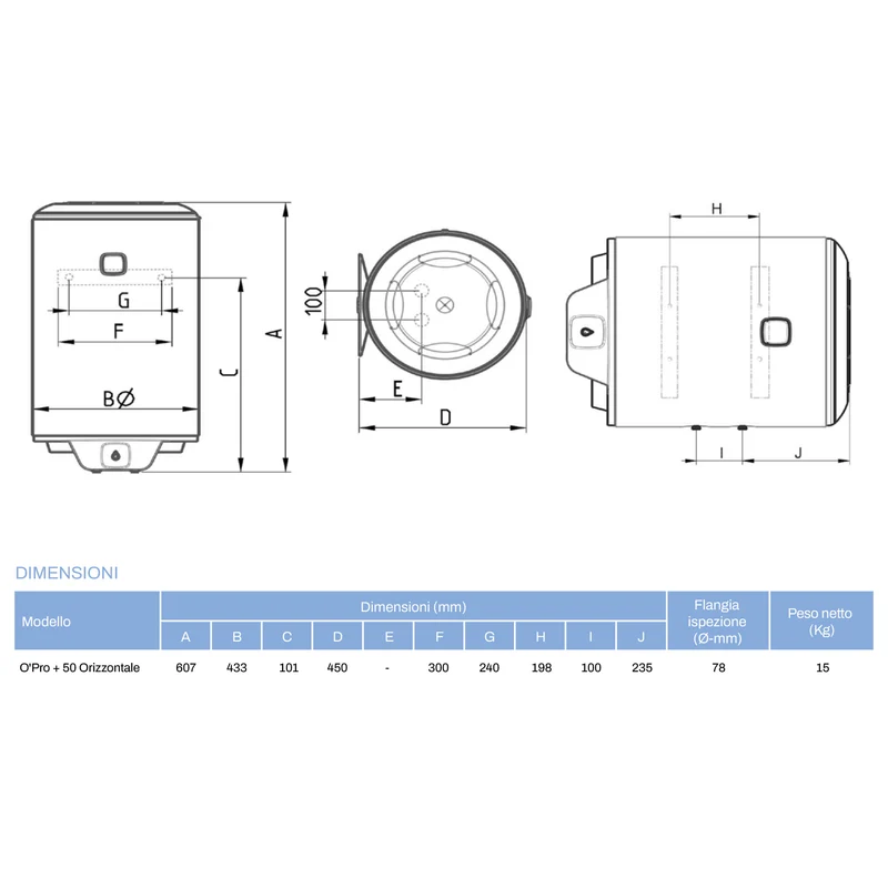 Chauffe-eau électrique horizontal ATLANTIC O'Pro 50L 1,5 kW