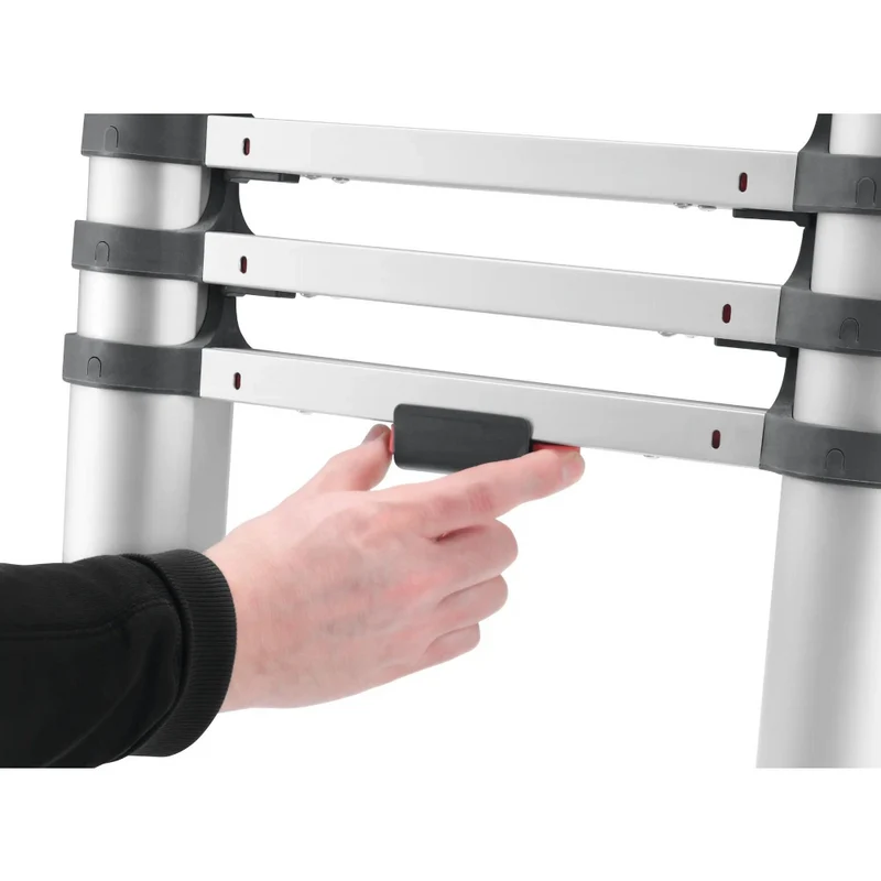 Échelle télescopique extensible en aluminium Hailo à 9 barreaux, capacité de charge 150 kg.