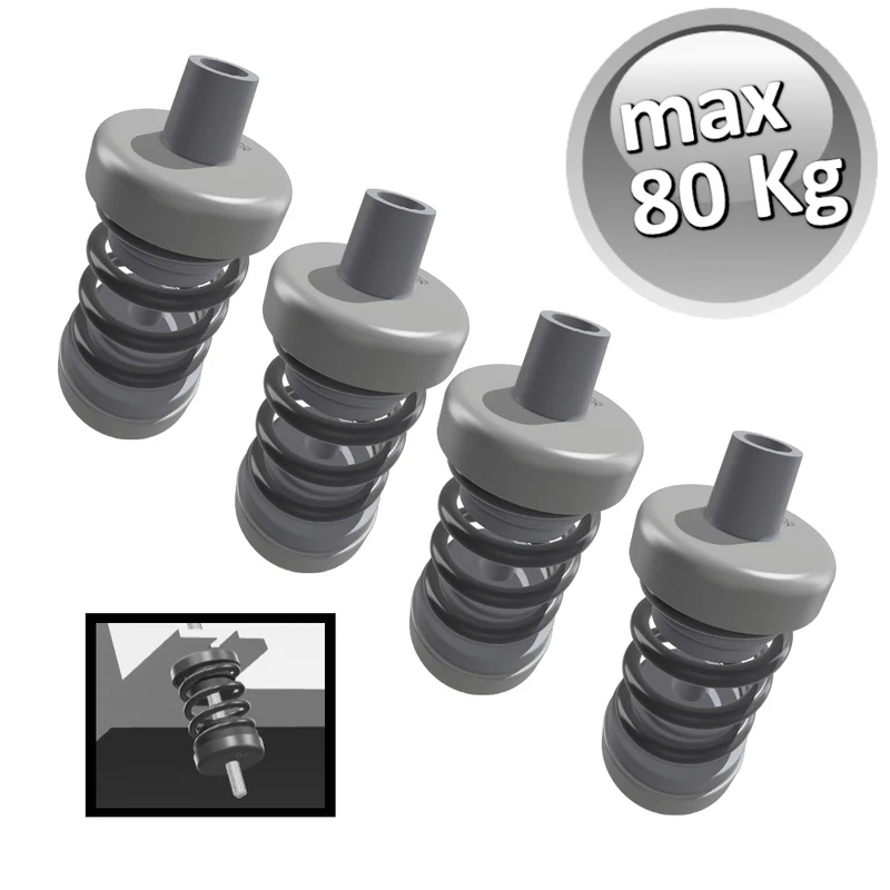 Support anti-vibrations à ressort pour unités VMC canalisées et unités intérieures, charge maximale 80 kg. Gris - 4 pièces