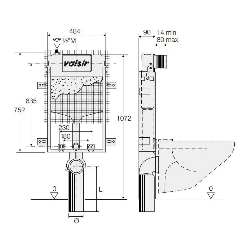 Réservoir encastré VALSIR TROPEA S FIXSYSTEM pour WC suspendu