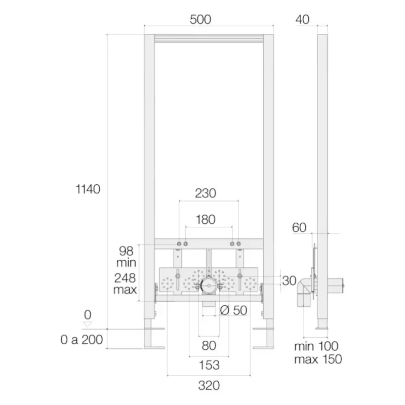 Support de bidet suspendu VALSIR BLOCK H.1140 pour plaques de plâtre