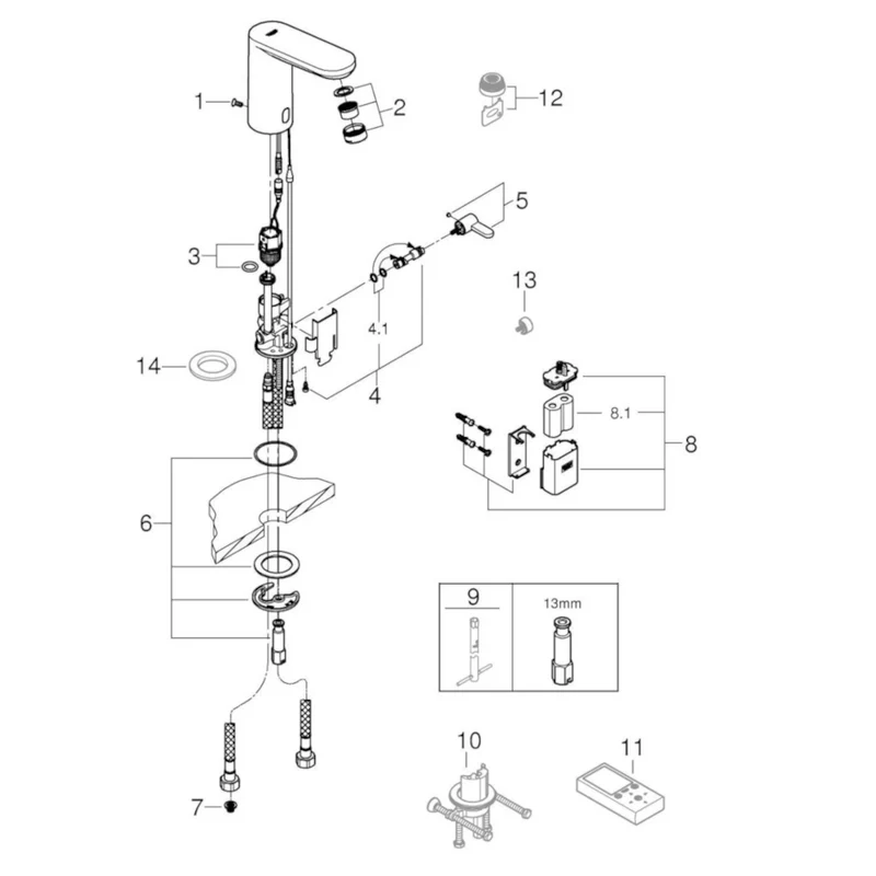 MIJOTEUR DE LAVAGE À CELLULE PHOTOÉLECTRONIQUE - BATTERIE AU LITHIUM 6 V - GROHE EUROSMART COSMOPOLITAN