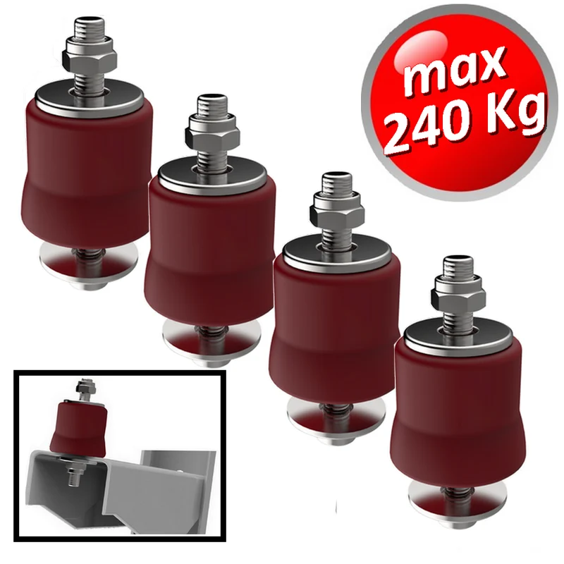 Support anti-vibrations Megol, charge maximale 240 kg. Couleur rouge - Lot de 4