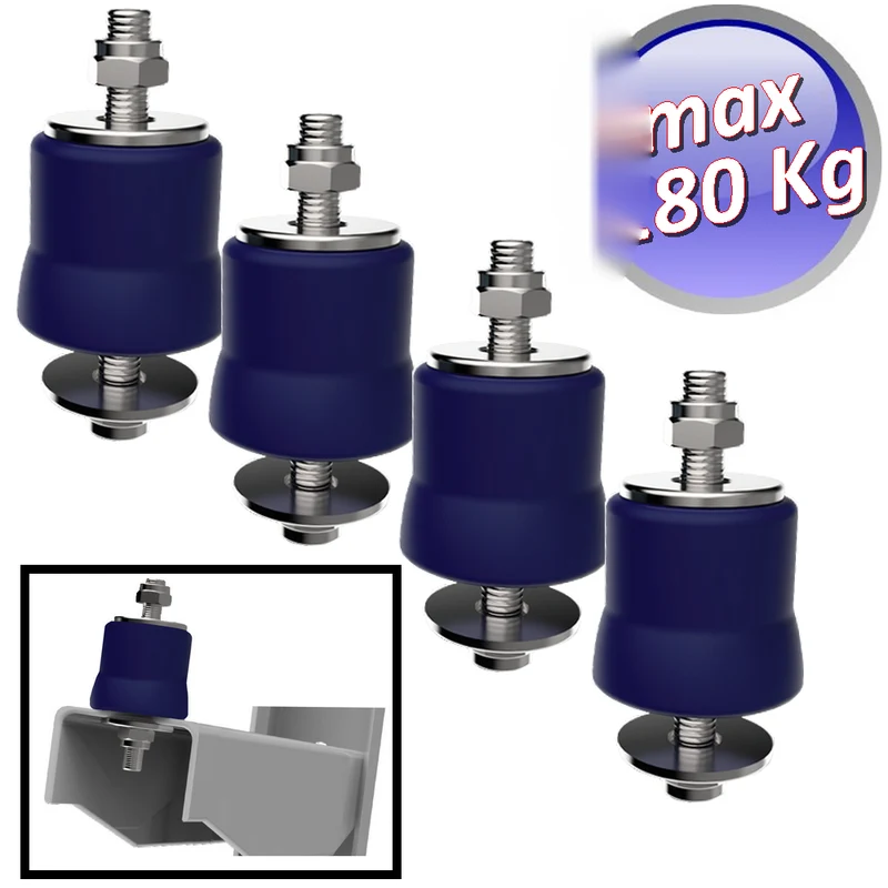 Support anti-vibrations Megol, charge maximale 180 kg. Couleur bleue - Lot de 4