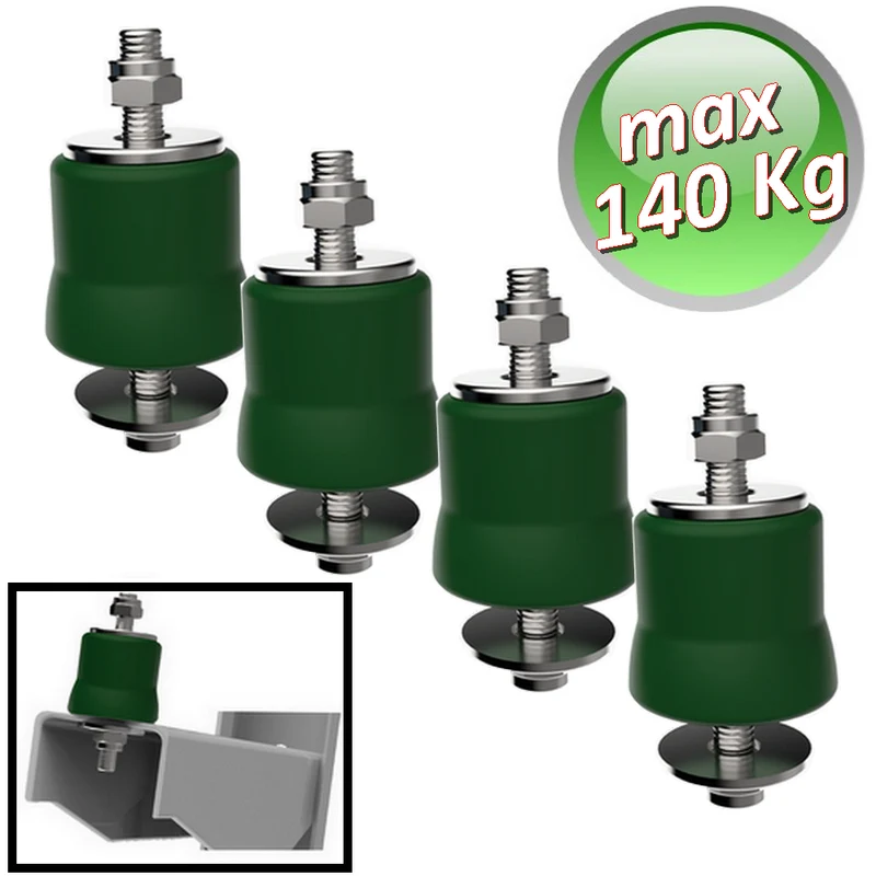 Support anti-vibrations Megol, charge maximale 140 kg, couleur verte - lot de 4