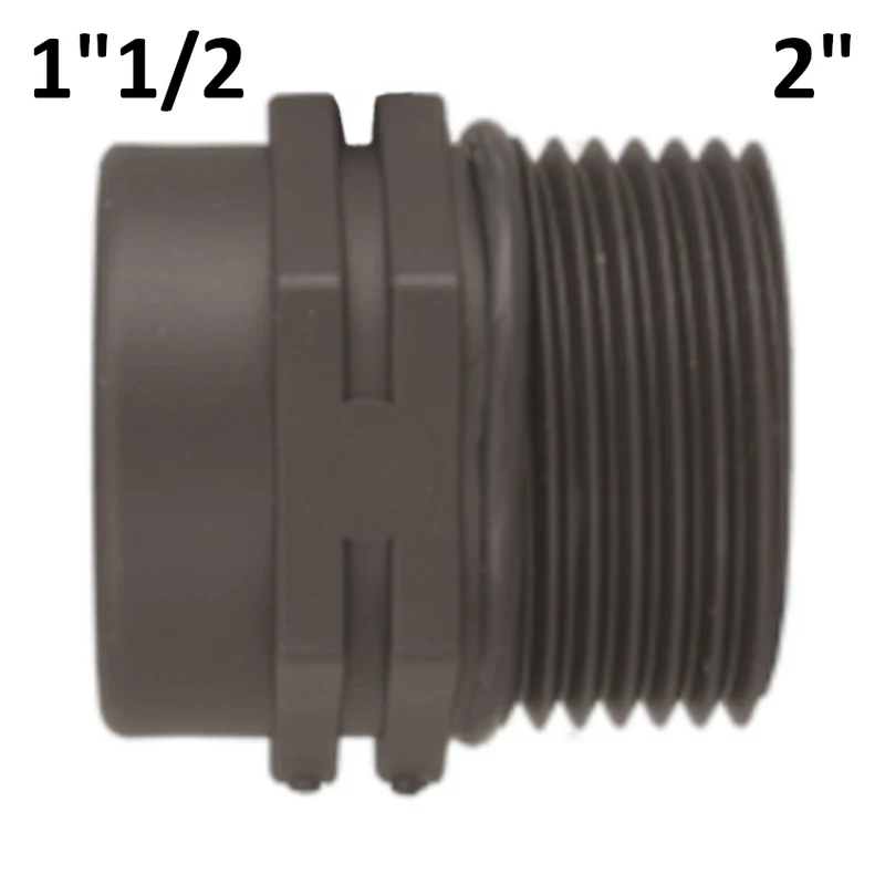 Manchon de jonction réduit 2'' M x 1'' 1/2 F en polypropylène PP avec joint torique d'étanchéité