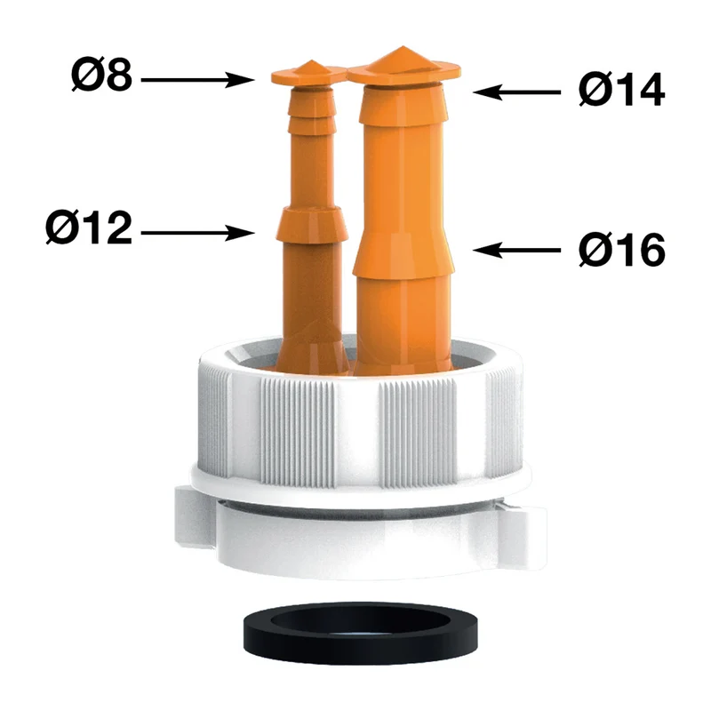 Raccord pour siphon d'évacuation 1''1/4 et 1''1/2 avec raccords de tuyau Ø 8-12-14-16 mm
