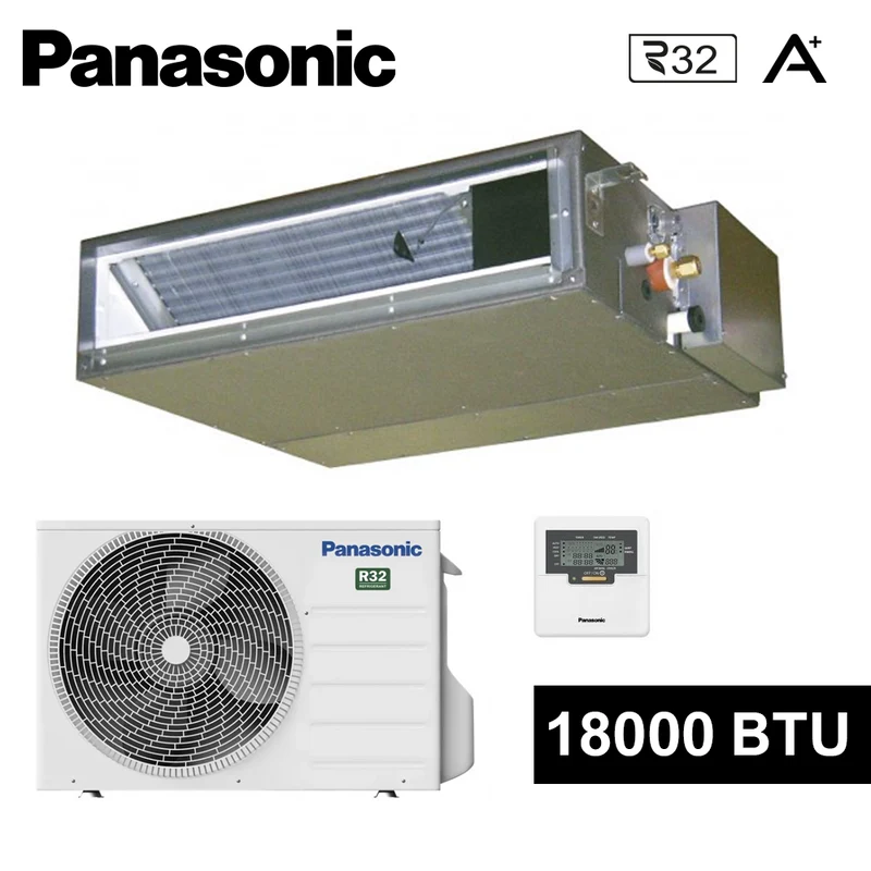Climatiseur gainable Panasonic 18 000 BTU 5,0 kW R32 A+ basse pression — avec commande murale