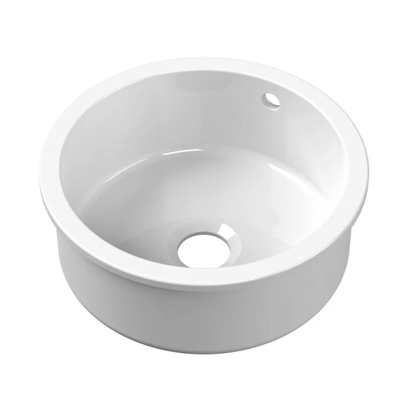 Nuie Undermount Round Single Bowl With Overflow & Central Waste 460x191 Traditional White Fireclay 191x460x460mm