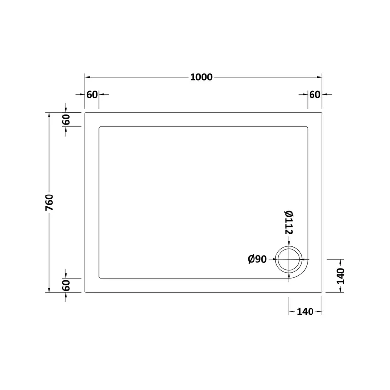 Nuie Rectangular Trays Slip Resistant Rectangular Shower Tray 1000 X 760mm Contemporary European White Acrylic Capped ABS Caco3 And Pu