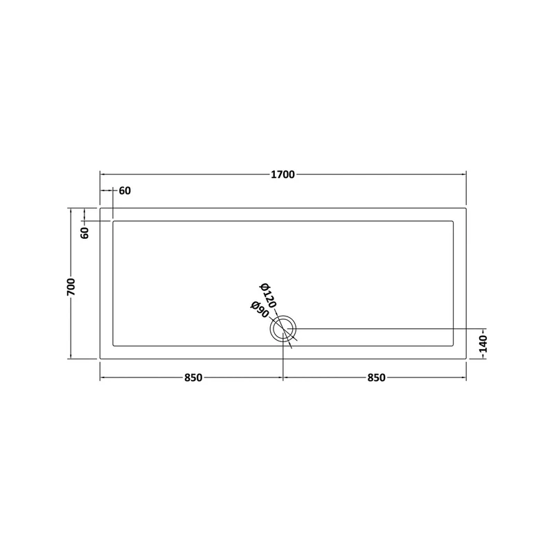 Nuie Rectangular Trays Rectangular Shower Tray 1700 X 700mm Contemporary Grey Slate Acrylic Capped ABS Caco3 And Pu
