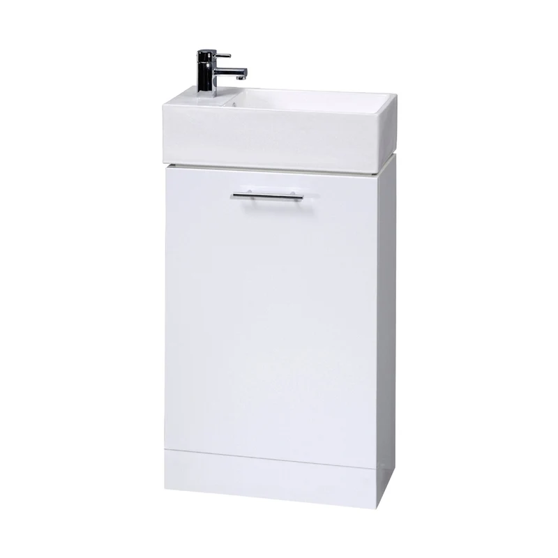 Nuie Mayford White Compact Cabinet & Basin Contemporary Gloss White MFC Painted Gloss 835x485x243mm