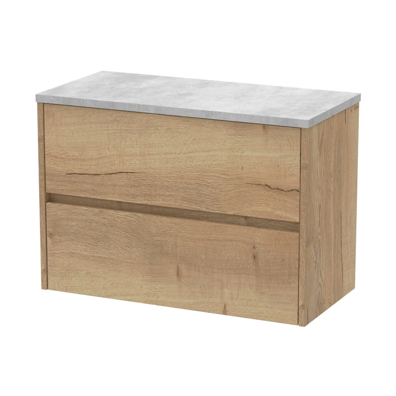 Nuie Havana 800mm Wall Hung 2 Drawer Unit & Worktop Contemporary Autumn Oak MFC Textured Woodgrain 561x805x390mm - HAV806LBG