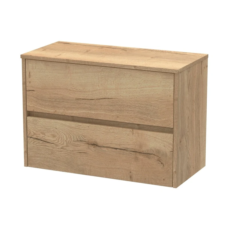 Nuie Havana 800mm Wall Hung 2 Drawer Unit & Worktop Contemporary Autumn Oak MFC Textured Woodgrain 557x805x390mm