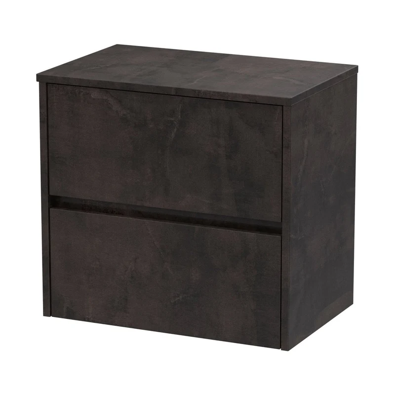 Nuie Havana 600mm Wall Hung 2 Drawer Unit & Worktop Contemporary Metallic Slate MFC Textured Matt 557x605x390mm